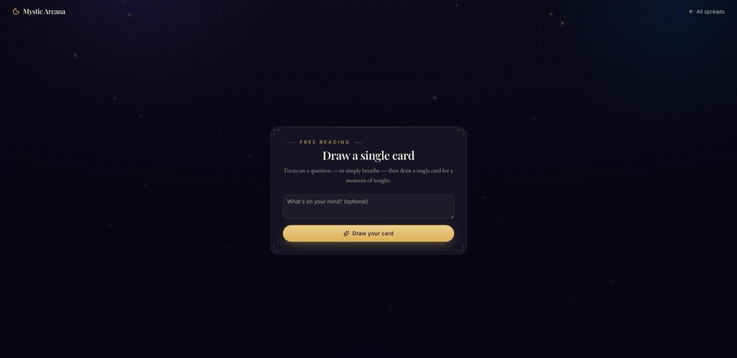 Free single-card draw screen with an optional question field
