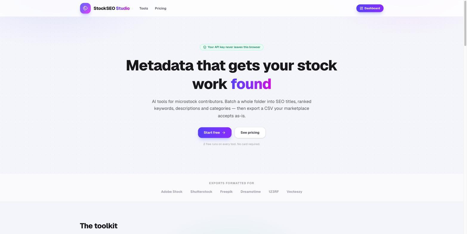 StockSEO Studio homepage
